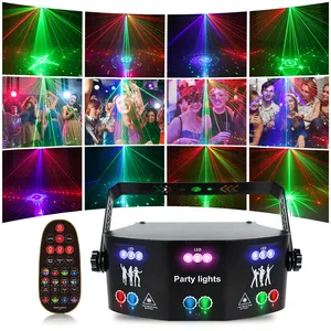 Lampu proyektor sinar DJ 15 mata, kecerahan tinggi pengaktifan suara UV disko RGB LED dekorasi pesta liburan untuk Bar Natal