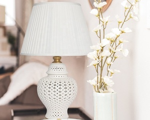 Vase fait à la main petit grand moyen 3 ensemble de haut évider porcelaine chinois blanc céramique ornement gingembre pot lampe de table avec couvercle - Product Image 2
