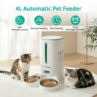 Distributeur de nourriture pour animaux de compagnie WiFi avec 2 bols en acier inoxydable, alimentation à distance via application, distribution à une touche, notification de faible niveau de croquettes pour chats