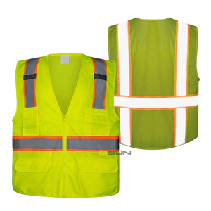 Özel ANSI Sınıf 2 Floresan Sarı İki Renkli Yansıtıcı Emniyet Yeleği Fermuarlı Kapatma Özelleştirilmiş <span class=keywords><strong>Logo</strong></span> İşyeri Güvenliği - Product Image 4