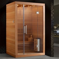 Sauna familial intérieur moderne pour 4 personnes avec panneau de commande de douche à vapeur personnelle en bois massif de cèdre rouge et pin Accessoires