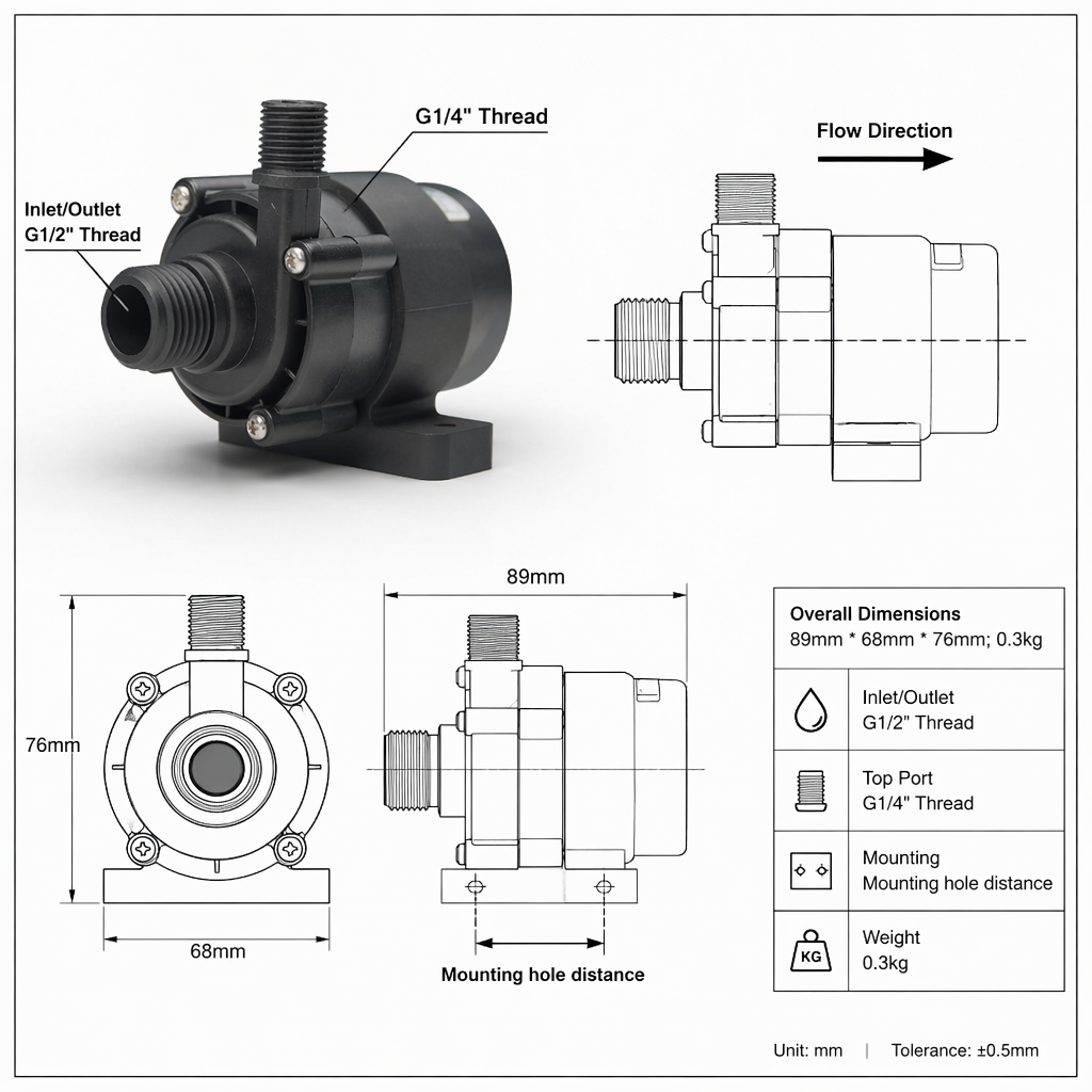 600~850L/H 5-12MODM OEM Factory DC 24V Brushless Water Pump Customizable Flow & Head for Machinery · image 2