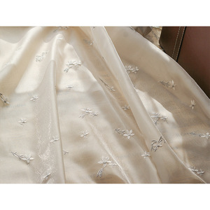 Tecido de Bordado <span class=keywords><strong>Floral</strong></span> Bege, Tecido Delicado de Bordado Botânico para Decoração de Sala de Estar e Vestidos Femininos - Product Image 5