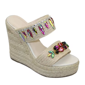 2026 Fashion Women's Crystal Weave <b>Platform</b> <b>Wedges</b> Slippers High Heels Summer <b>Sandals</b> Breathable Female Women's Shoes - Product Image 1