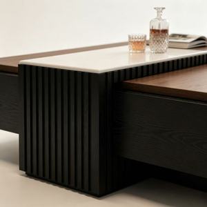 Modern Coffee <b>Table</b> Set with Large Self-Closing Storage Drawer Movable Frosted <b>Glass</b> <b>Side</b> Fluted Living Room Furniture - Product Image 6