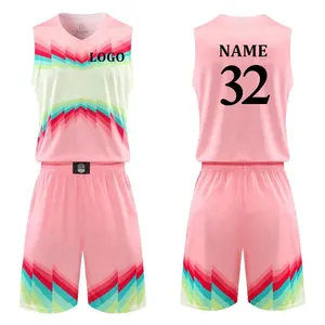 Hot Selling Custom Sublimated Basketball Wear Men's Pink Breathable Basketball Jersey Best Design Kids Boys Basketball Shirts