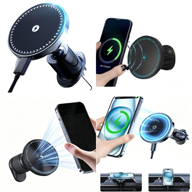 2026 New Arrival Electronic Accessories Magnetic Wireless Car Charger Fast Charging Air Vent Car Phone Holder Trending Product