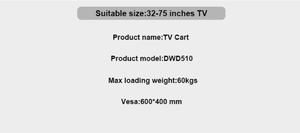 Giá cả cạnh tranh 32 - 75 inch Chiều cao có thể điều chỉnh Xe đẩy TV di động giỏ hàng Nhật Bản cán TV đứng với bánh xe - Product Image 5