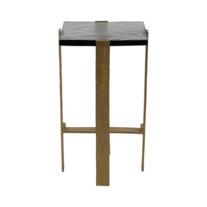 Table d'appoint fine avec plateau noir et base dorée pour la décoration intérieure, table de chevet, chambre à coucher, salon - Product Image 2