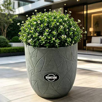 Pot Bunga Plastik Berpola Daun, Diameter Besar, Berbahan Fiberglass Reinforced, Gaya Eropa Amerika, Ramah Lingkungan