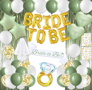 Decorazioni per Addio al Nubilato: Tenda Verde, Palloncini a Forma di Diamante, Cuore, Stella, Palloncini in Foil 'Bride to Be', Coriandoli, Velo, Fascia, Adesivi e Accessori - Product Image 1
