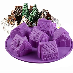 6-House-Shaped Silicone Cake Mold Purple Christmas Baking Tool DIY Chocolate Mousse Mold - Product Image 1