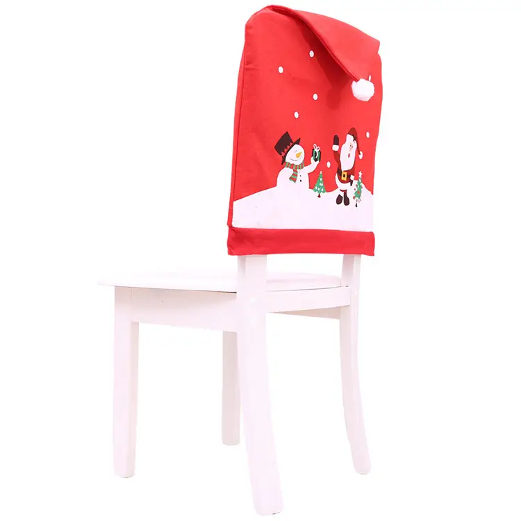 H97 Home Xmas Party Dinning Table Decoration Snowman Santa Claus Cap Non Woven Spandex Christmas Chair Covers