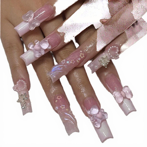 Uñas <span class=keywords><strong>Postizas</strong></span> Acrílicas 3D Extra Largas, 24 Piezas, Estilo Francés, Románticas, con <span class=keywords><strong>Pegamento</strong></span>, <span class=keywords><strong>para</strong></span> Citas y Fiestas - Product Image 3