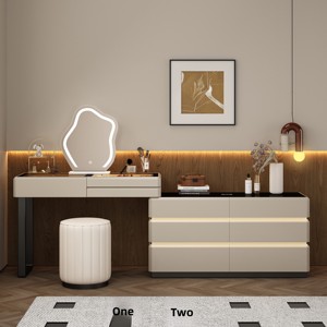 6 Nouvelles coiffeuses en bois massif blanc avec commodes intégrées, style sophistiqué crème, forme nuage, pour chambre à coucher - Product Image 1