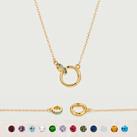 Trendy Chic Interlocking 12 Mois Birthstone Collier Zircon Double Anneaux Charme Collier pour les Femmes
