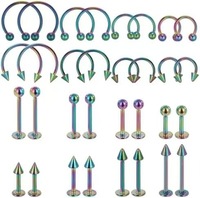Piercings de lèvre géométriques en acier inoxydable électroplaqué à filetage externe, anneaux de lèvre, broches à fossettes, bijoux de piercing corporel de style basique