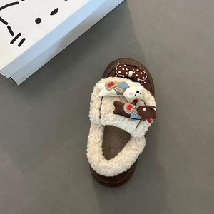 Chaussons <span class=keywords><strong>d</strong></span>'intérieur pour femmes, mignons, en peluche, motif ours de dessin animé, à bout fermé, à enfiler, doublure polaire chaude, plateforme épaisse, antidérapants - Product Image 3
