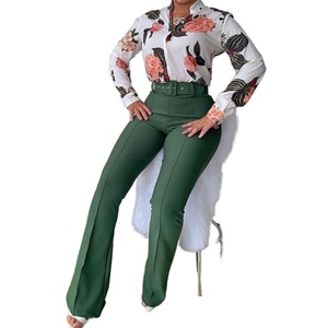 20245 Spring European American Floral Print Casual Suit New <b>Cross</b>-Border Two-Piece Set Button Long Sleeve Shirt <b>Top</b> Wide Leg - Product Image 6
