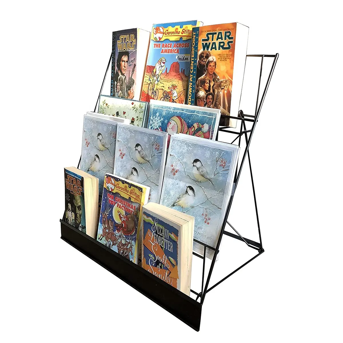China Wholesale 4-Tiered Book Signing Rack CD Display Stand 18" Magazine Wire Rack For Counter Top 2.5" Open Shelves With Header