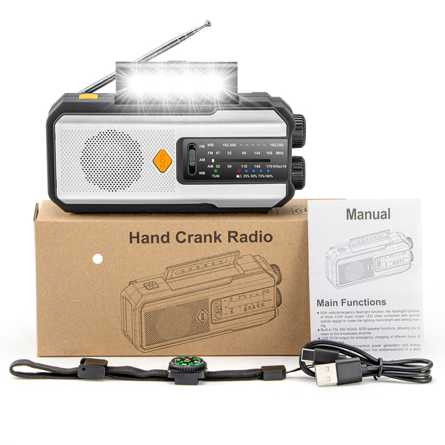 Emergency Solar Hand-Crank Radio AM/FM Weather Radio with Flashlight Reading Lamp Phone Charger Power Bank