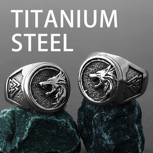 Erkek kurt yüzük takı paslanmaz çelik Viking Rune titanyum çelik yüzük sihirbazı savaşçı Hunter kurt başkanı yüzükler hediye erkekler için - Product Image 5