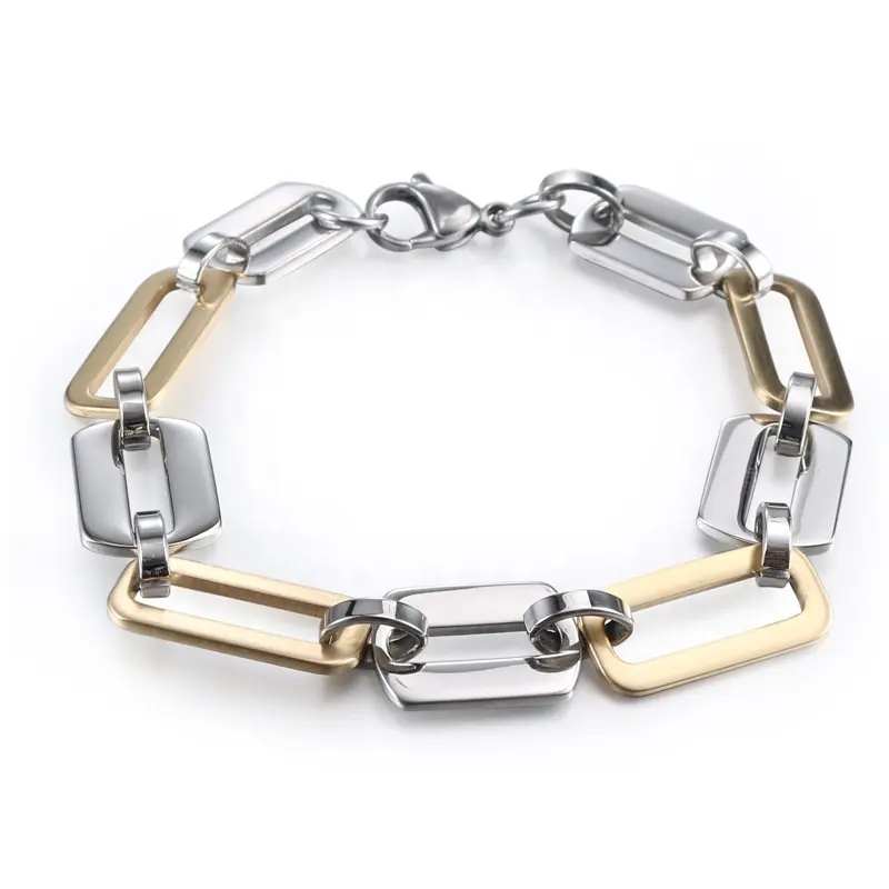 Wholesale Custom Fashion Unique Stainless Steel Jewelry Gold Oval Link Chain Bracelet For Men Women