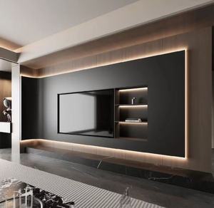 Meuble <span class=keywords><strong>TV</strong></span> mural encastré de style minimaliste moderne, panneau en bois durable, rangement dissimulé, meubles de salon sur mesure, directement de l'usine - Product Image 2