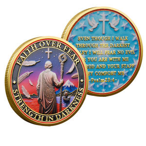 Koin Suvenir Peringatan Kepercayaan Takut Religius Besi Berlapis Emas Cetak Timbul Kerajinan Hadiah Kustom Pencetakan UV 3D - Product Image 1