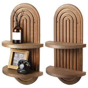 מדפי עץ צפים דו-שכבתיים לקיר, מדף קיר מודרני עם עיצוב עץ קשתי, מדפי קשת צפים כפולים בסגנון אמצע המאה - Product Image 2