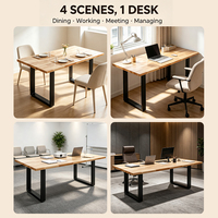 Table de salle à manger moderne pour la maison, bureau, avec pieds en métal en forme de U, finition lisse, plateau en bois massif