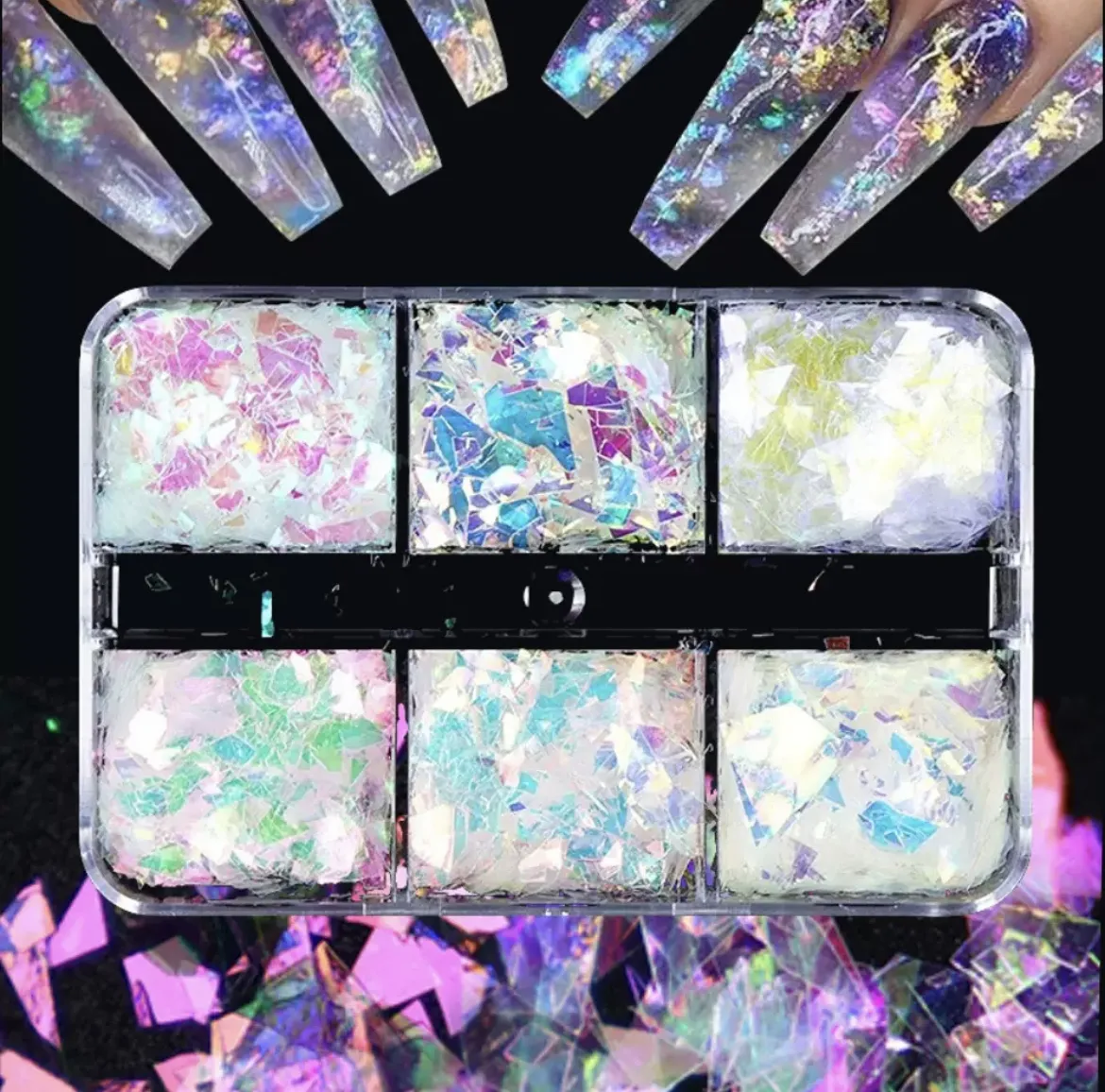 Nail Sequins Jewelry Accessories 6 Grid Cloud Brocade Glass Paper Aurora Irregular DIY Handmade Nail PET Shining