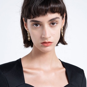 Pendientes de cadena de eslabones de circonia de cristal, joyería de acero inoxidable chapado en oro de 18K de alta calidad, E211227 - Product Image 6