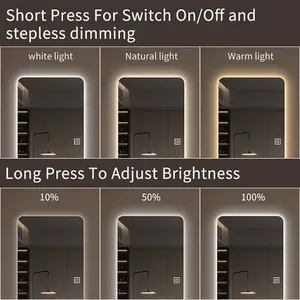 Espejo de Cuerpo Entero de 65x21 Pulgadas con Luces, Montado en la Pared para Dormitorios, con Atenuación e Iluminación de 3 Colores - Product Image 4
