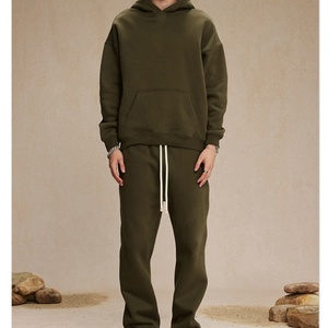 Ensemble 2 pièces hiver respirant grande taille pour homme – Pantalon de survêtement coupe droite et sweat à capuche zippé unisexe personnalisable avec logo – Streetwear en molleton - Product Image 5