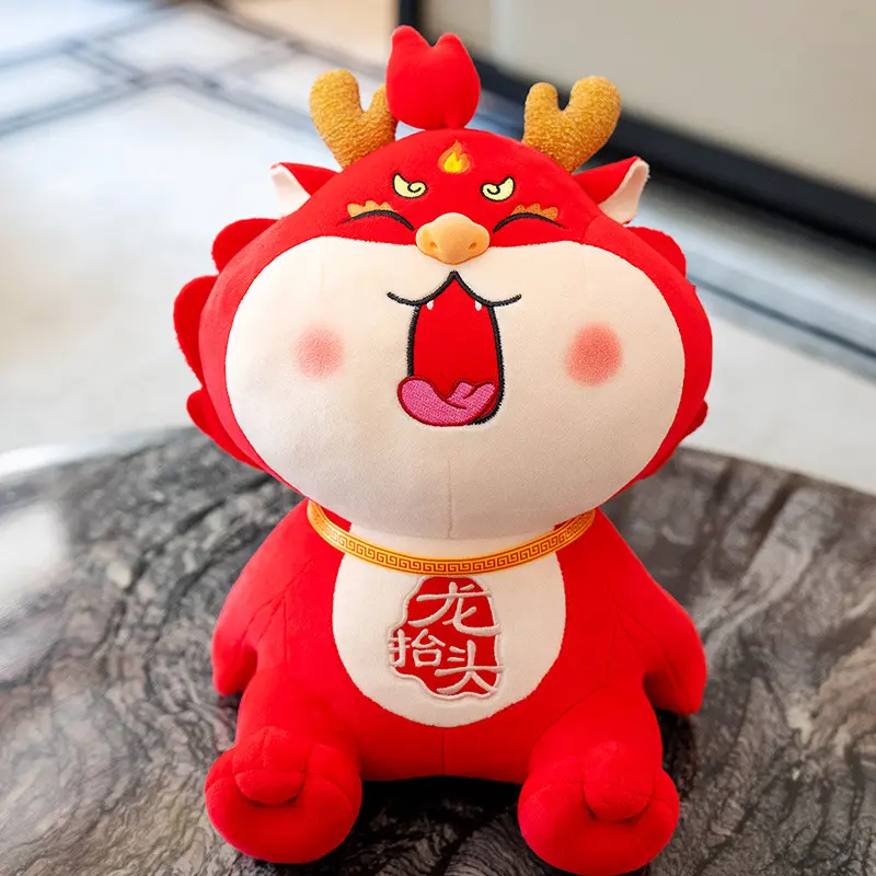 2024 Tahun Baru maskot zodiak singa merah naga mainan mewah 20-40cm disesuaikan mewah boneka Naga