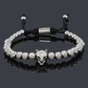 Nuevo diseño personalizado cuentas de acero inoxidable cabeza de Lobo encanto macramé pulsera para hombres regalo - Product Image 3