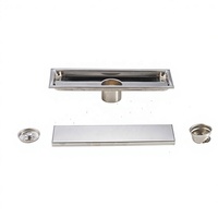 Siphon de sol linéaire moderne en acier inoxydable avec insert pour carrelage, 2-en-1 pour cuisine, salle de bain, douche, taille personnalisable, raccord de drainage
