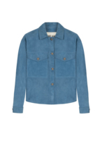 Blusón de Mujer en Gamuza Azul Acero, Cuello Camisero, Bolsillos con Doble Solapa, Botón Único, Corto, Ecológico, Antiarrugas, Otoño