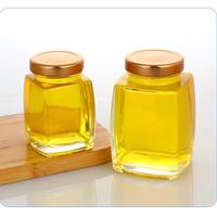 Botol Madu Kaca Persegi 180 ML dengan Tutup Logam Emas, Stoples Penyimpanan Makanan, Label Cetak Kustom untuk Pengawetan Madu Grosir