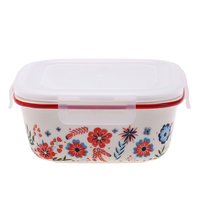 Ensemble de petits bols en céramique de style classique moderne avec couvercle en plastique motif végétal rond sous technique émaillée Assiette durable