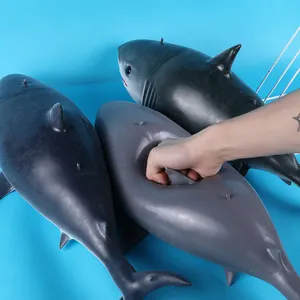 批发巨型50厘米TPR海洋动物软巨型鲨鱼柔软玩具大鲨鱼雕像抗压毛绒儿童挤压玩具