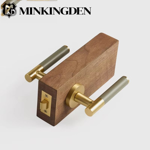 Ensemble de poignées de porte en cuir véritable de qualité supérieure, en laiton massif, avec bouton de confidentialité et serrure à mortaise à pêne dormant, norme américaine - Product Image 2