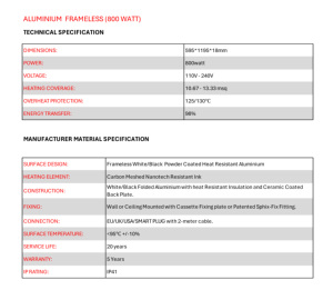 Chauffage infrarouge mural 800W à panneau en aluminium, encre carbone maillée, contrôle intelligent, chauffage rapide, économie d'énergie, pour la maison - Product Image 5