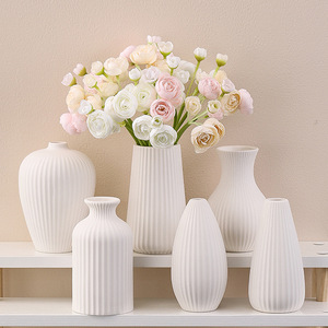 Nordic Style White Striped Premium Feel Ceramic <b>Vase</b> for Living Room Dried Flower Display Home Decor - Product Image 1