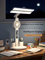 Lampe de bureau LED intelligente pliable avec ventilateur, porte-stylo, horloge, commande tactile, protection des yeux, lampe de table d'apprentissage à intensité variable 6000K