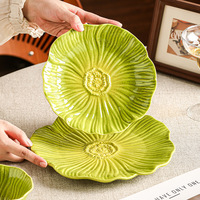Ensemble de vaisselle en céramique de style nouveau, motif pétale, design rétro luxueux, assiettes à dim sum/gâteaux, bols à riz et à soupe