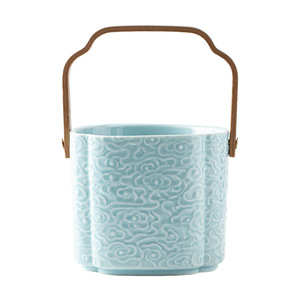 Panier à fruits en céramique Wu Xi Tang avec poignée en bois, motif nuage bleu, récipient de rangement pour fruits et collations - Product Image 5