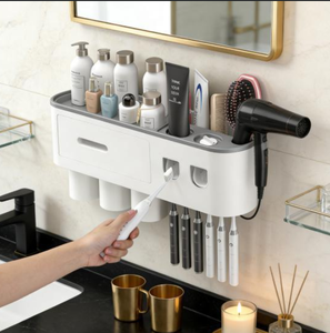 Support de rangement double pour brosses à dents, sans perçage, avec ventouse, en plastique, pour toilettes - Product Image 2