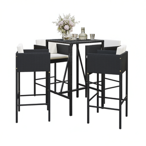 Conjunto de Bar de Jardín de Ratán Sintético para 4 Personas, Colección de Comedor para Exteriores, Estructura de Acero con Recubrimiento en Polvo, Diseño Elegante - Product Image 1